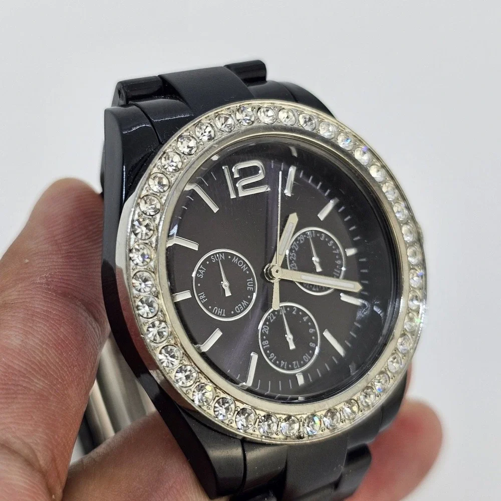Women's Watch 40MM Black Dial Crystal Bezel Black Bracelet Band 6.5